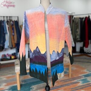 Vintage Handmade Colorful Landscape Quilted Jacket STUNNING! OOAK